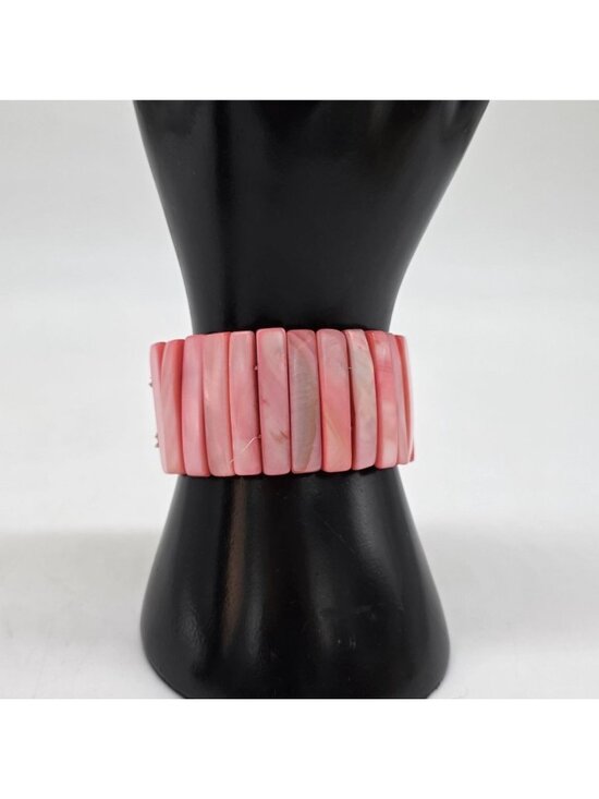 Unbranded Jewelry - Wide Pink Rectangle Shell Stretch Bracelet 1-1/8" Women's Jewelry